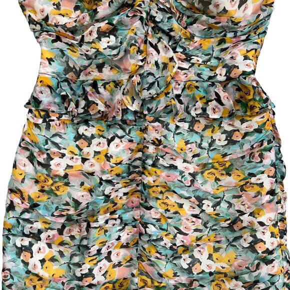 AMUR Elyse Silk Chiffon Floral Ruffle Bodycon Mini Dress Multicolor 6 Coquette - Picture 6 of 16